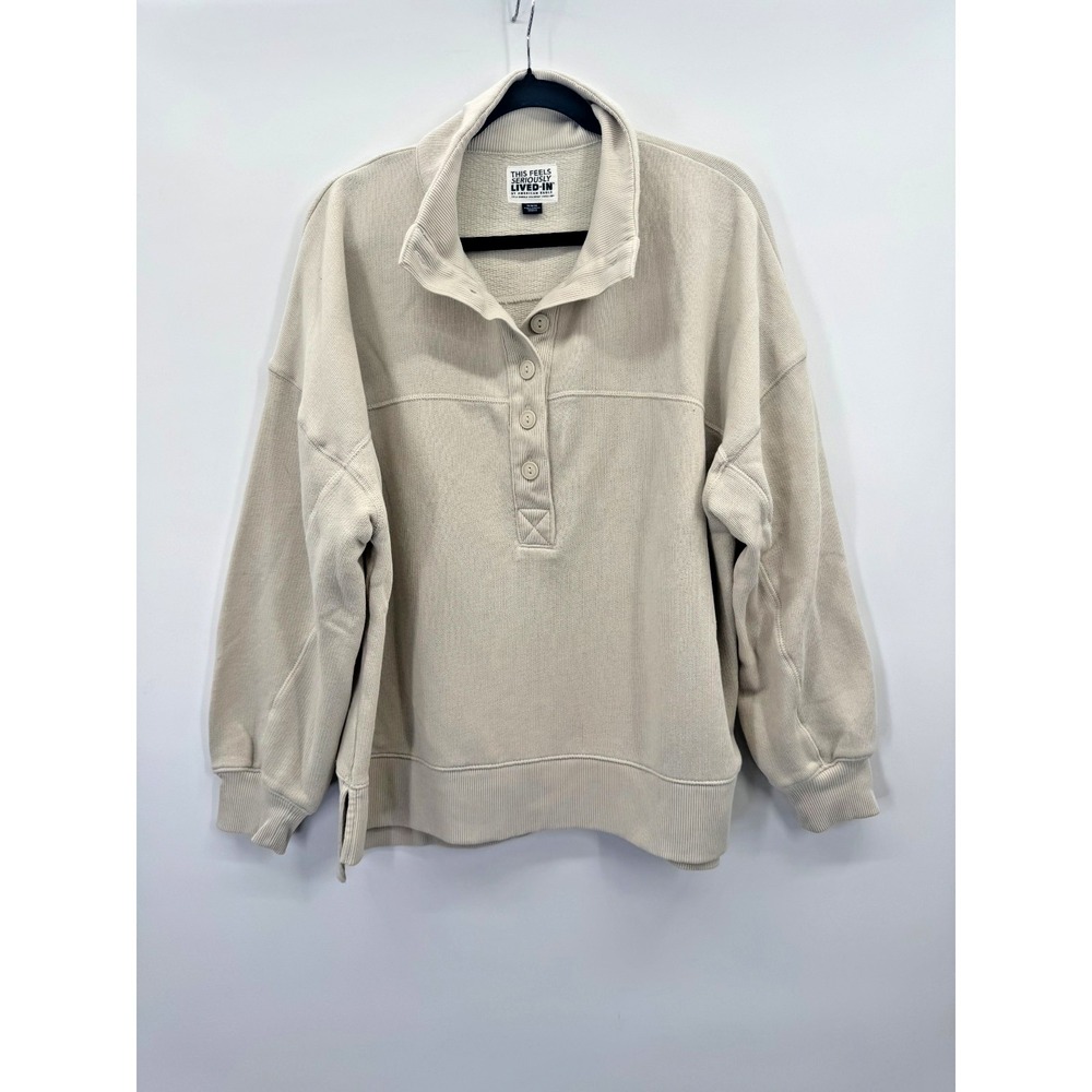 American Eagle Big Hug Henley Button Sweatshirt Medium Oversized Slouchy Soft